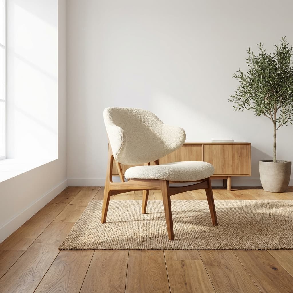 Modern boucle dining chair in minimalist room