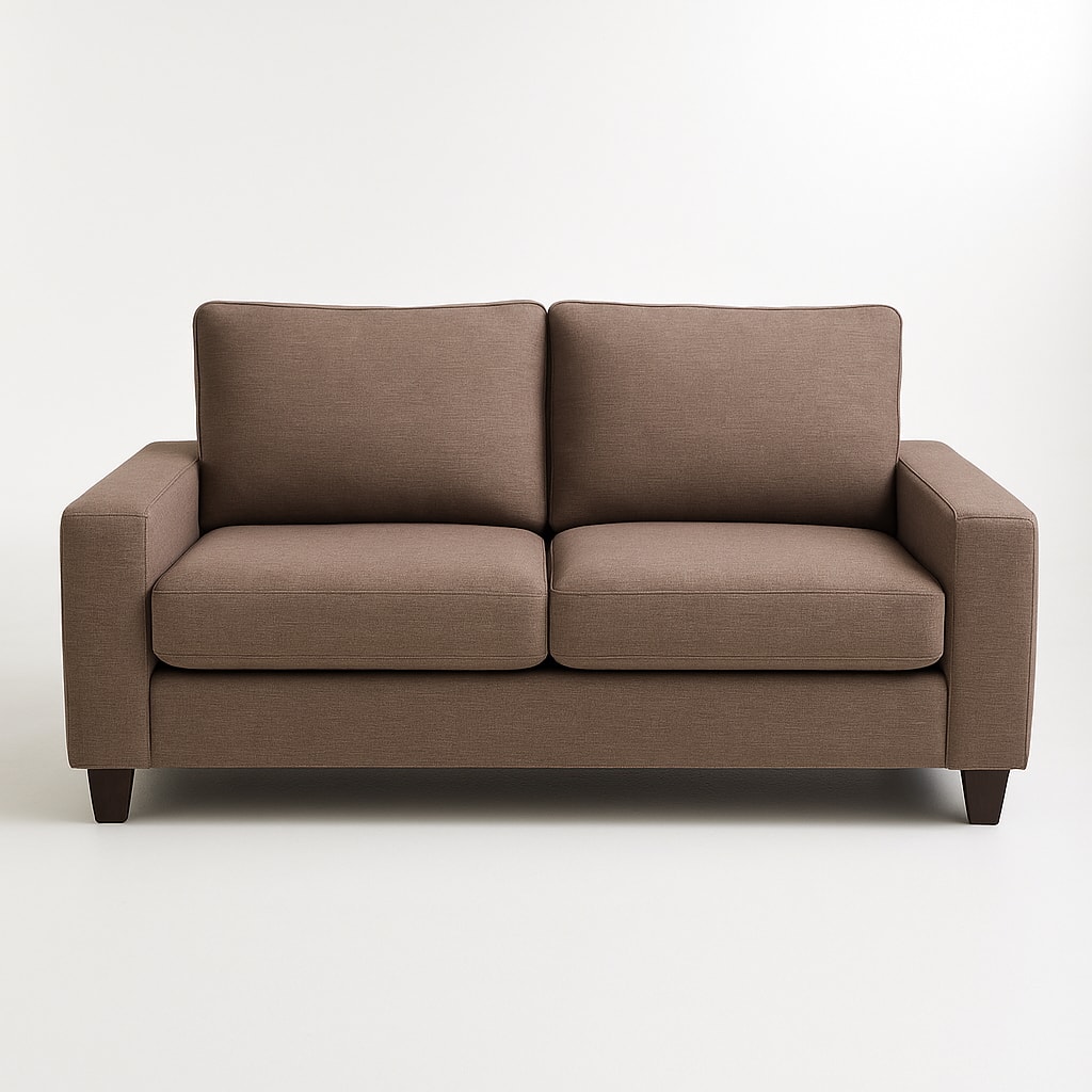 Professional sofa reupholstery - Modern two-seater in brown taupe fabric, custom upholstery Vancouver